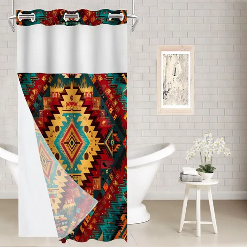 Vista 86 de Batmerry Maritime Nautical Hookless Shower Curtain with Snap in Liner Set, Anchors Ship Wheel Bath Curtain Magnetic Hem Quick-Drying Waterproof