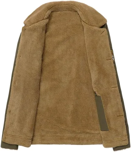 Vista 3 de PASOK Chaqueta bomber de forro polar para hombre, abrigo militar de invierno, casual, cuello alto, algodón, ropa de carga