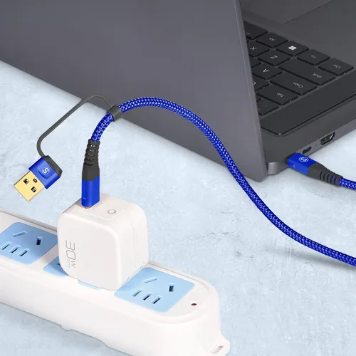 Vista 7 de Cable USB-C a USB-C de 6.6 pies PD 100 W iPhone 17 cargador 2 en 1 USB A/C a USB-C cable trenzado de nailon para iPhone 17 16 15 Pro Max Plus iPad