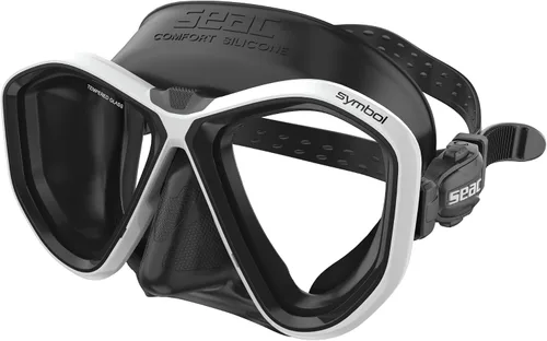 Vista 11 de Seac Símbolo, máscara de buceo hecha en Italia con dos lentes y hebilla 3D