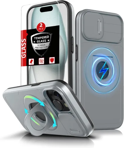 Vista 50 de Funda magnética para iPhone 11 Pro compatible con carga inalámbrica MagSafe, con 2 protectores de pantalla, anillo kickstand de 360° integrado +