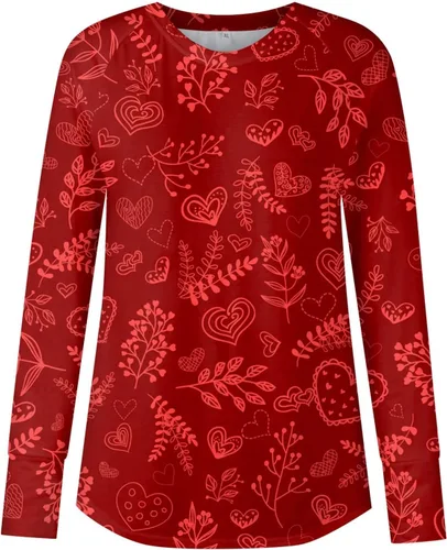 Vista 2 de Trajes navideños para mujer, camisetas de manga larga con fugas y cuello redondo, blusas de moda