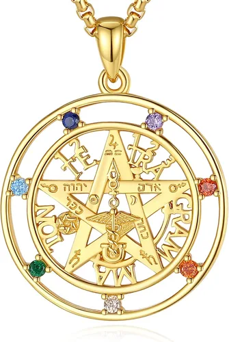 Vista 10 de Vito Sterling Silver Tetragrammaton Necklace for Women Men, Tetragramaton Amuleto de lata 925 Necklaces Chakra Pentagram Pendant Jewelry, 24