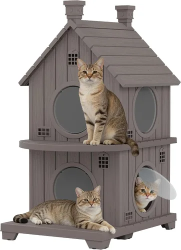 Vista 10 de Casa para gatos al aire libre, resistente a la intemperie, casas de resina duradera para gatos interiores y exteriores, refugio para gatos al aire