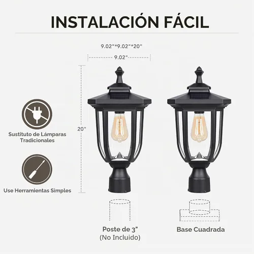 Vista 4 de ST4322Q1 - Luz solar para poste al aire libre, lámpara solar de anochecer a amanecer, luz de poste de aluminio impermeable con montaje en muelle
