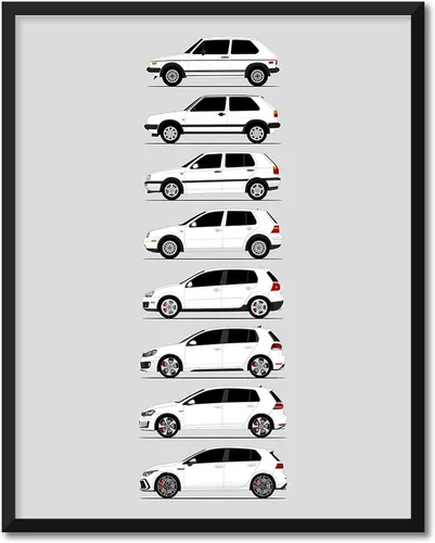 Vista 16 de Custom Car Posters Póster hecho a mano compatible con Volkswagen Golf GTI Generations e impresión de VW GTI (modelos de coche: MK1 a MK8)