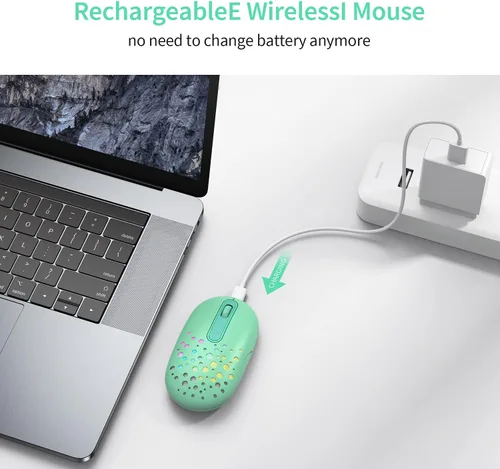 Vista 5 de PryRose Mouse inalámbrico LED, mouse retroiluminado que cambia de color con carcasa de panal de abeja, 2.4 G, inalámbrico, recargable, ratones
