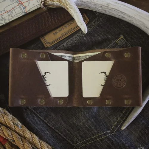 Vista 3 de Billetera delgada y plegable, billetera de cuero, carteras hechas a mano para hombres - #2, Marrón, Minimalista