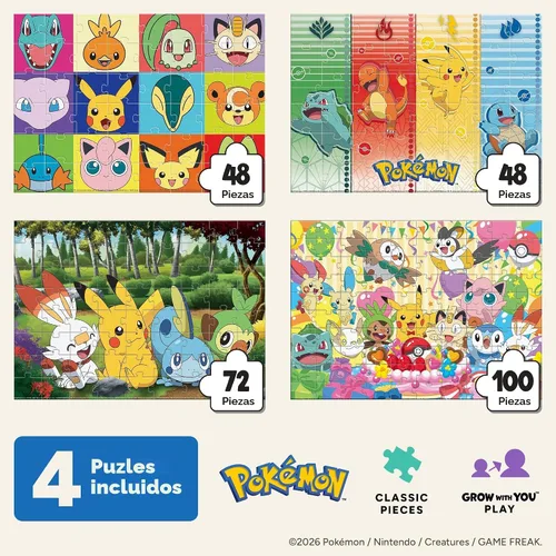 Vista 2 de Buffalo Games - Pokémon - Paquete de 4 rompecabezas de 500 piezas para niños de 3 a 6 años en adelante Fabricado en Estados Unidos, incluye
