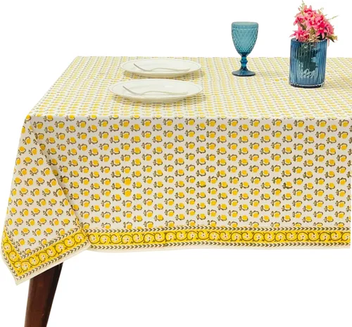 Vista 29 de Ridhi Mantel rectangular con estampado de bloque de mano verde espárragos Espárragos Verde Gadd