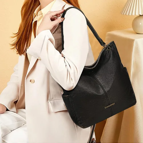 Vista 3 de Montana West Stone Washed Leather Hobo Purses for Women Soft Top Handle Shoulder Bag with Wallet 2PCS Set