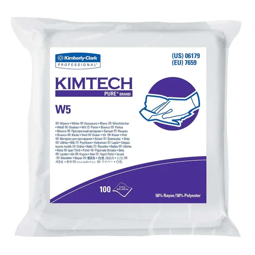 Vista 3 de Kimtech 06179 W5 - Limpiaparabrisas para tareas críticas, bolsa doble plana, Spunlace, 9 x 9, blanco, 100 por paquete (caja de 5 paquetes)
