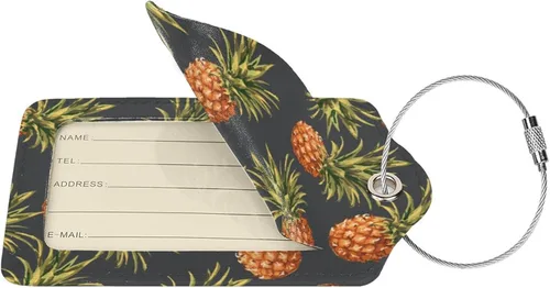 Vista 2 de Gocerktr Etiqueta de viaje retro de piña tropical para hombres y mujeres, etiquetas de piel sintética para bolsa de viaje, maleta con cubierta