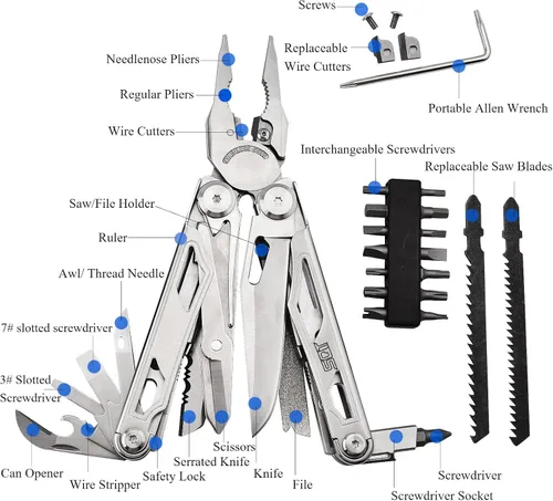 Vista 3 de SQT2045 Multiherramienta 20-en-1, Plegable y con Bloqueo Automático, Herramienta Profesional para DIY, Reparaciones del Hogar y Camping al Aire