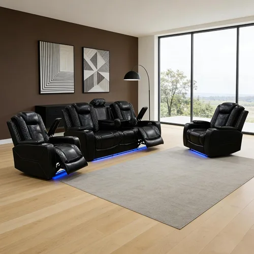 Vista 13 de Sofá reclinable individual eléctrico para muebles de sala de estar, silla reclinable de cuero con luces LED, puertos USB, almacenamiento oculto