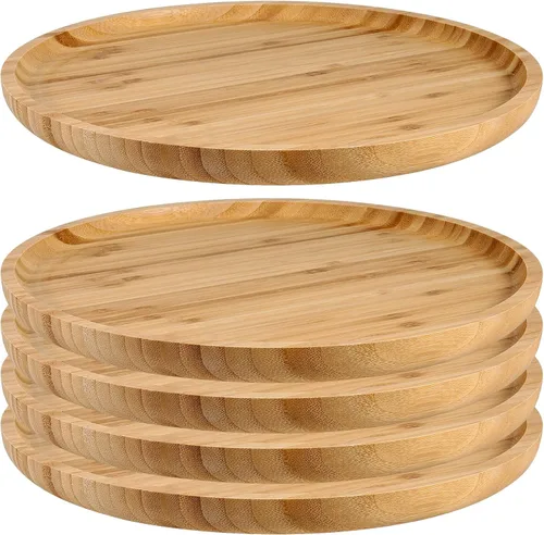 Vista 11 de JOIKIT Paquete de 3 Bandejas Redondas de Bambú de 8 Pulgadas, Platos Redondos de Madera Finamente Pulida, Bandeja de Servir de Bambú para Sostener
