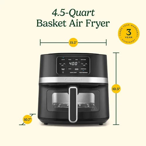 Vista 6 de Cuisinart Freidora de aire de cesta de 4.5 cuartos de galón, luz interior, piezas aptas para lavavajillas, 4 preajustes, asar, hornear, asar, freír
