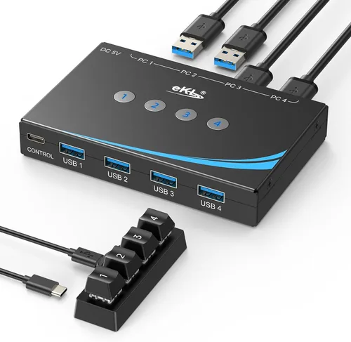 Vista 9 de eKL interruptor USB 3.0 para compartir entre 4 computadoras, 4 puertos USB 3.0, interruptor para PC, laptop, ratón, teclado, escáner, impresora