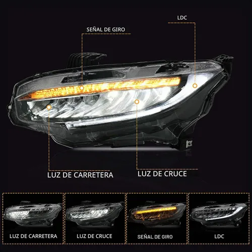 Vista 2 de VLAND Faros delanteros para Honda Civic de 10ª generación Sedan/Coupe/Hatchback/Type R 2016-2021