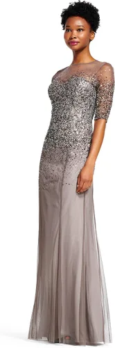 Vista 4 de Adrianna Papell Vestido de ilusión de manga 34 para mujer con cuello corazón, LED.