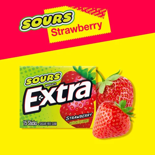 Vista 5 de Extra Sours - Goma de mascar de fresa y fruta sin azúcar, paquete de 10