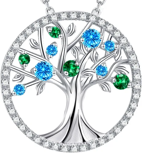 Vista 21 de Collar de árbol de la vida para mujer, collar de perlas esmeralda piedras natales de mayo, junio, para esposa, mamá, regalos de cumpleaños