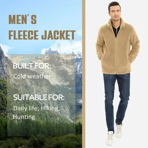 Vista 3 de MAGNIVIT Chaquetas de sherpa mullidas y mullidas para hombre, con forro polar, cálida, con cremallera completa, chaqueta casual para exteriores