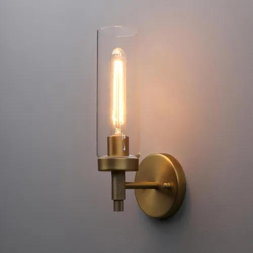 Vista 10 de Phansthy Lámpara de pared industrial rústica con pantalla tubular de vidrio transparente (aplique de 2 luces)