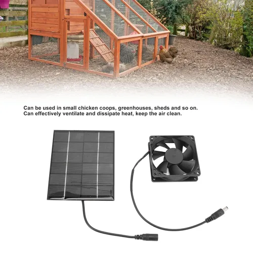 Vista 3 de Ventilador solar, ventilador de panel solar, kit de ventilador de panel solar para pequeños gallineros, invernaderos, cobertizos, casas de mascotas