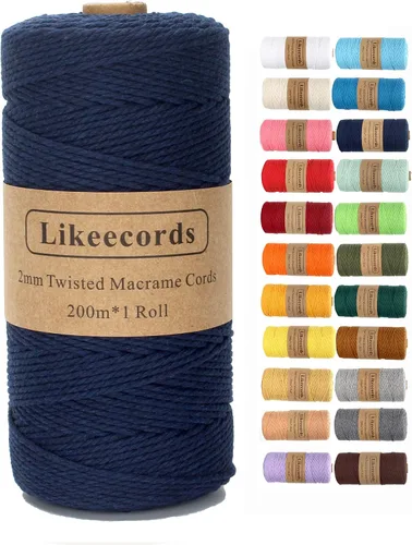 Vista 12 de Cordón de macramé, cuerda de algodón de 0.118 in x 328 pies, cuerda de algodón blanco natural para manualidades, tejer, colgar plantas, decoración