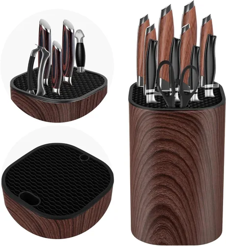 Vista 11 de Ninonly Bloque de Cuchillos Sin Cuchillos 2 en 1 Soporte Universal Cuadrado para Cuchillos de Cocina con Ranura para Tijeras que Ahorra Espacio