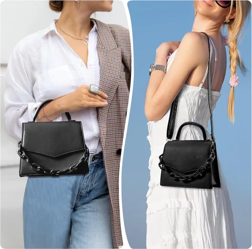 Vista 6 de Bolsos cruzados pequeños para mujeres y niñas, monederos de moda con asa superior con cadena acrílica desmontable