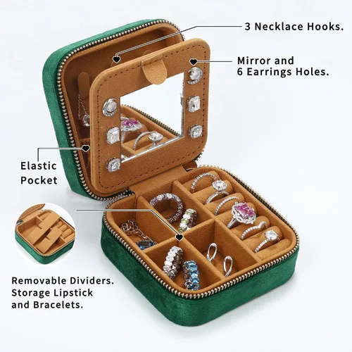 Vista 3 de Parima Joyero organizador de viaje Joyero de terciopelo personalizado con inicial, pequeño joyero de terciopelo personalizado para viajes