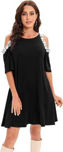 Vista 2 de Aofur Summer Cotton Lace Dress Ladies 2023 Cold Sleeve Casual Plus Size S-XXXL Sundress Women Solid Elegant Party Dress
