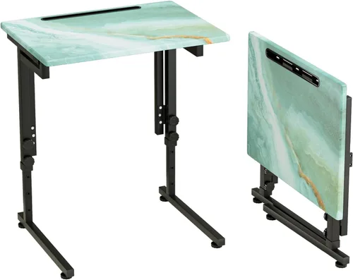 Vista 11 de Adjustable Folding TV Tray Table,TV Dinner Small Foldable C-Shaped End Table for Eating,6 Height Adjustable Slide Under Couch Side with Sturdy MDF