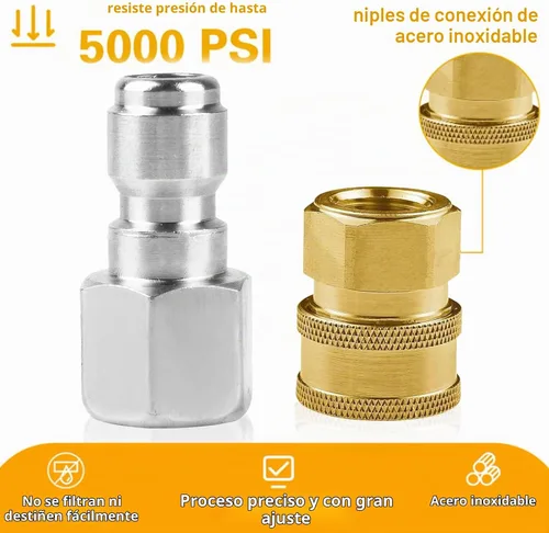 Vista 2 de Juego de 8 adaptadores NPT de acero inoxidable macho y hembra de 3/8 pulgadas, accesorios de conexión rápida (banda de rodadura interna), 5000 PSI