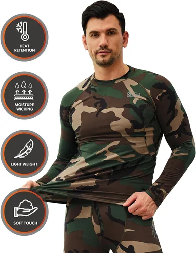 Vista 2 de CL convallaria Conjunto de ropa interior térmica para hombre con bragueta larga, capa base, equipo de caza de invierno, parte superior e inferior