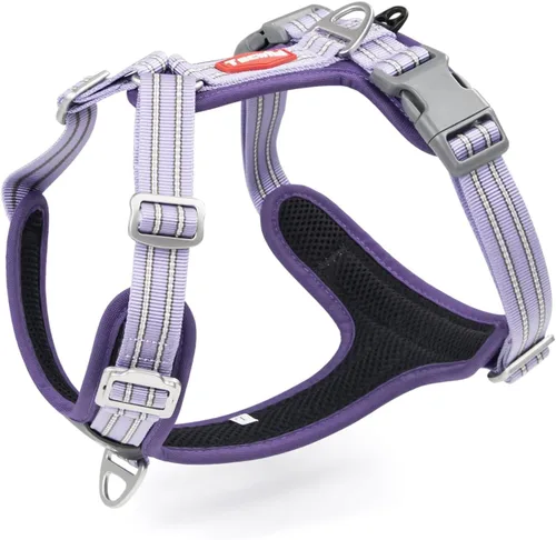 Vista 7 de Arnés sin tirones para perro, chaleco reflectante ajustable con broche de metal, malla suave transpirable sin estrangulamiento para cachorro, fácil