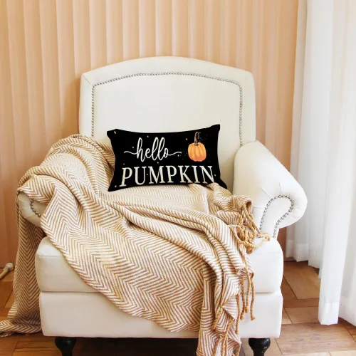 Vista 3 de Ogiselestyle Hello Pumpkin - Funda de almohada de 12 x 20 pulgadas, decoración de lunares para el hogar, sofá, otoño y Acción de Gracias
