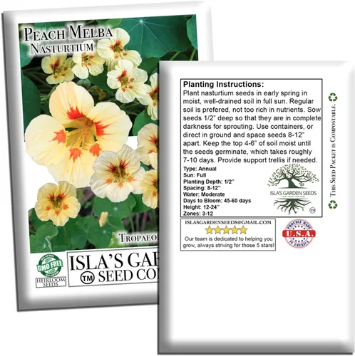 Vista 7 de Peach Melba - Semillas de capuchina enana para plantar, (Tropaeolum nanum), más de 30 semillas de flores por paquete, semillas de jardín de Isla