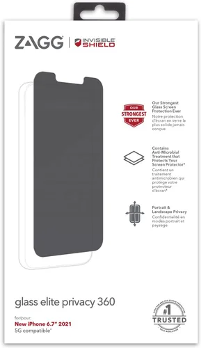 Vista 2 de ZAGG InvisibleShield Glass Elite - Protector de pantalla de privacidad para iPhone 13 Pro Max y iPhone 14 Plus, antirreflejo, protección contra