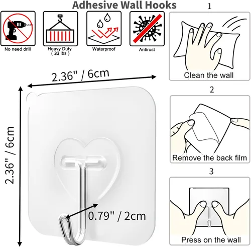 Vista 6 de DGYB 20 piezas de ganchos adhesivos transparentes para colgar, ganchos de pared autoadhesivos de 22 libras, ganchos de pared resistentes