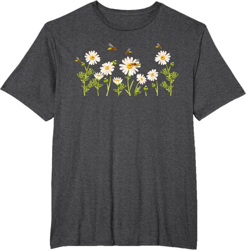Vista 63 de Marguerites Daisy - Camiseta de verano con margaritas de jardín de flores, Negro, S