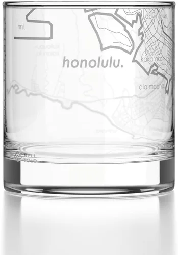 Vista 58 de Well Told Vaso de rocas grabado con mapa de Akron, Ohio, cristalería estilo antiguo (325ml, transparente) Vaso de bourbon grabado, regalos