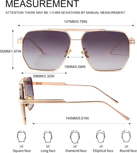 Vista 5 de ADE WU Lentes de sol polarizados cuadrados de gran tamaño retro para mujeres y hombres, lentes de sol clásicos vintage con marco de metal