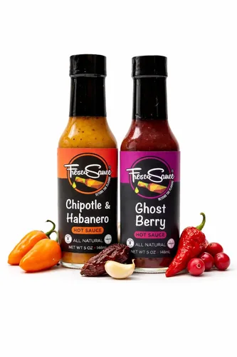 Vista 15 de Fresco Sauce - Paquete de 2 Salsa picante Bundel - Mezcla de pimienta asada al fuego - Jalapeño - Pimientos serranos - Jugo de limón - Ajo cítrico