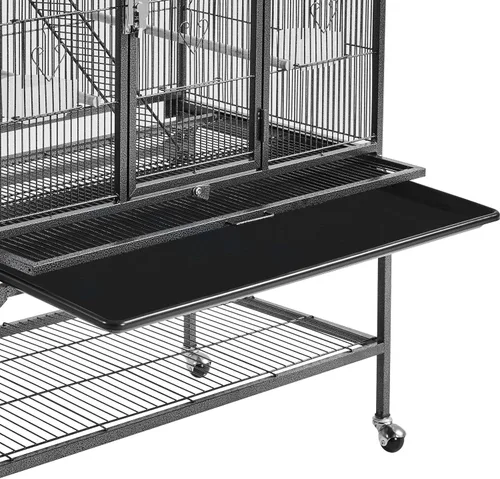 Vista 5 de Topeakmart Jaula grande de hierro forjado de 3 niveles para 3 periquitos con soporte desmontable, color negro