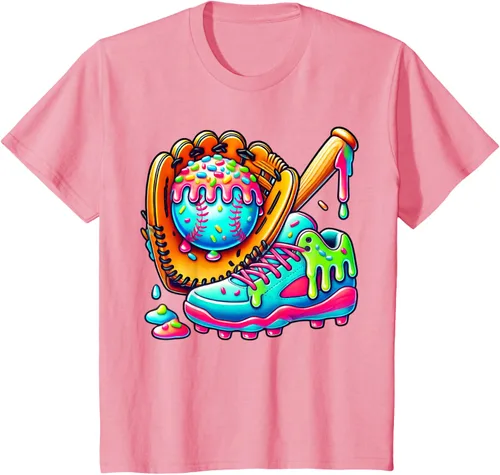 Vista 14 de Ice Cream Drip Baseball Stuff Baseball Drip For Boys Graphic T-Shirt, Negro -, Pequeña