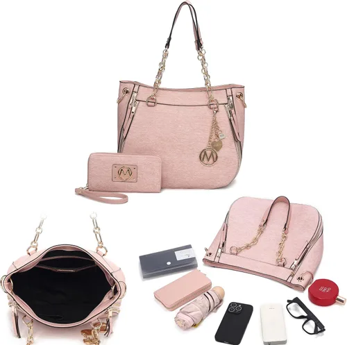 Vista 6 de MKF Collection Bolso de mano con cartera de muñeca, bolso cruzado de cuero vegano para mujer
