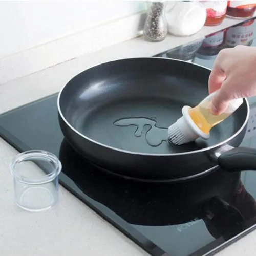 Vista 3 de AKOAK Paquete de 1 cepillo de silicona para botella de aceite de prensado con tapa, botella de salsa para hornear, aderezo, ensalada, cepillo